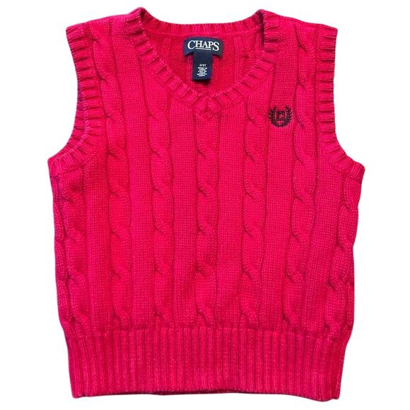 ⭐️Chaps Ralph Lauren Cotton Red Cable Knit Sweater Vest Toddler Sz 2T Chest Logo - Picture 1 of 6